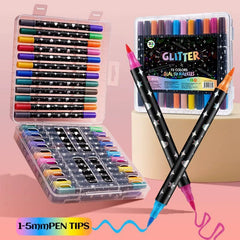 Dual-Ended Two-Tone Glitter Marker Set - KawaiiStories