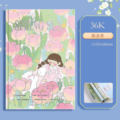 Pink Aesthetic Kawaii Illustrated Hardcover Notebook, Kawai Notebooks