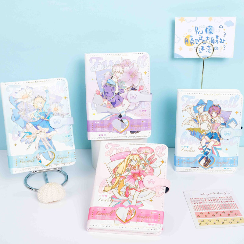 Kawaii PU Leather A6 Cartoon Girl Portable Magnetic Buckle Notebook, Kawai Notebooks