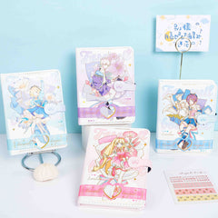Kawaii PU Leather A6 Cartoon Girl Portable Magnetic Buckle Notebook, Kawai Notebooks