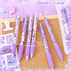 Berry Cake Gel Pen Set - Soft Grip Kawaii Click Pens