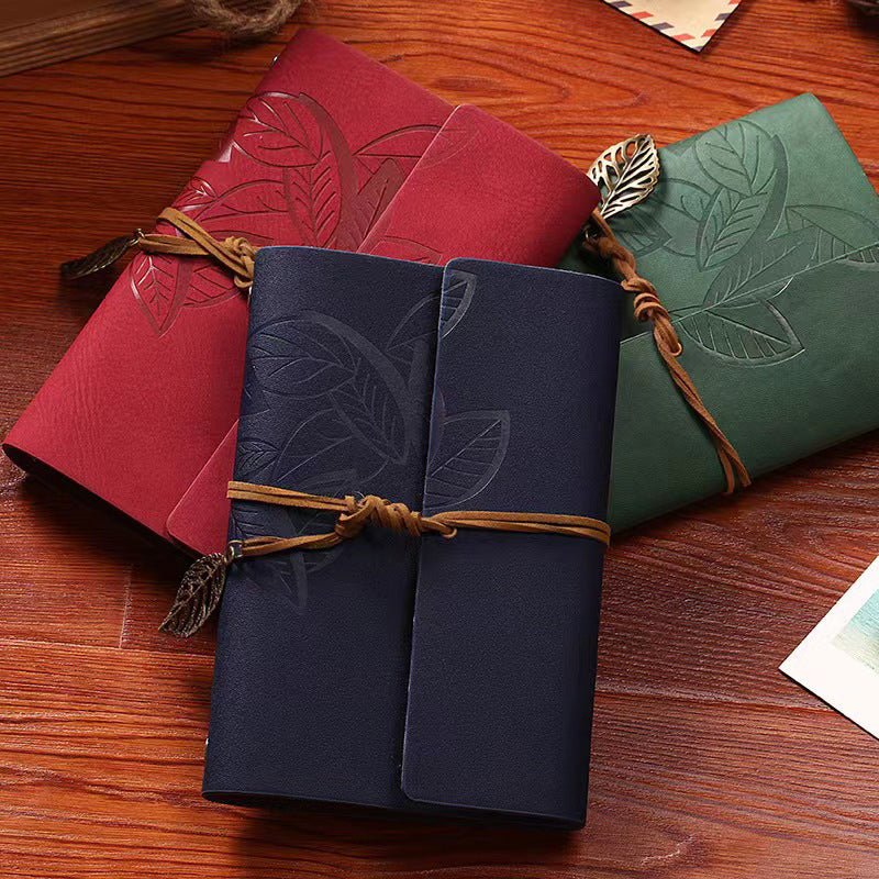 Vintage Retro PU Leather Leaf Cover Helm A6 Notebook, Kawai Notebooks