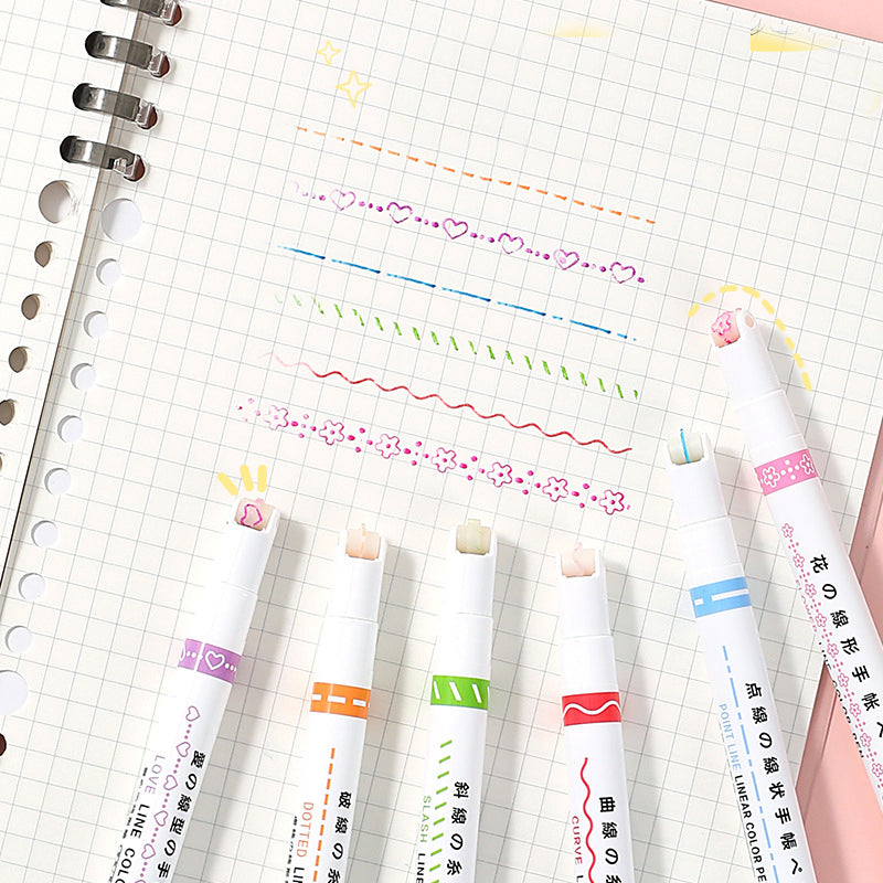 Kawaii Curved Line Pattern Shaped Highlighter, Kawai Markers
