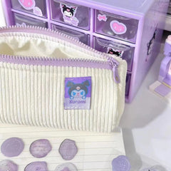 Corduroy Pencil Case — Lavender & Ivory Punk-Style Patch