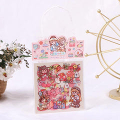 Kawaii Creative Girl PET Transparent Stickers Pack - Set of 3 Sheets,Stickers