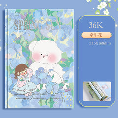 Blue Aesthetic Kawaii Illustrated Hardcover Notebook, Kawai Notebooks