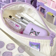 Corduroy Pencil Case — Lavender & Ivory Punk-Style Patch