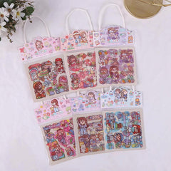 Kawaii Creative Girl PET Transparent Stickers Pack - Set of 3 Sheets,Stickers