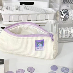 Corduroy Pencil Case — Lavender & Ivory Punk-Style Patch