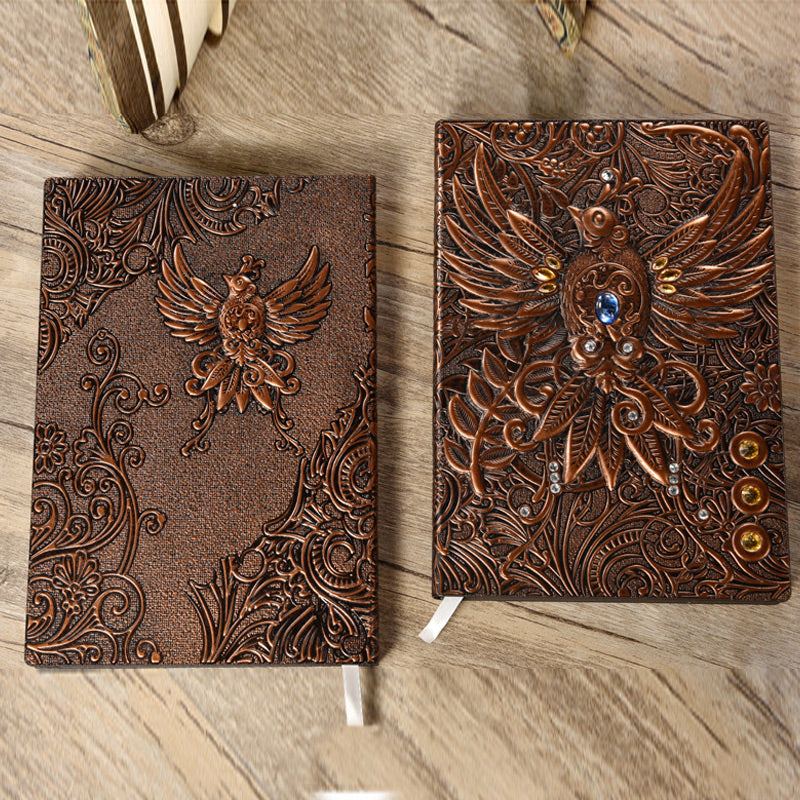 Vintage Phoenix 3D Embossed Faux Leather Cover Notebook Brown, Kawai Notebooks