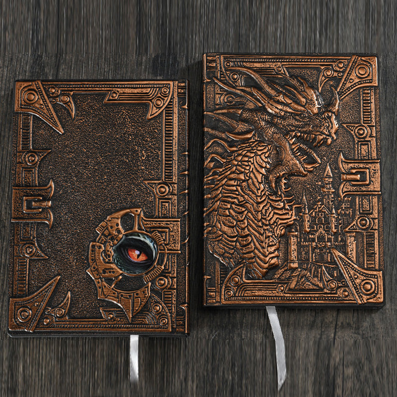 Vintage 3D Embossed Dragon Faux Leather Cover Notebook Brown, Kawai Notebooks