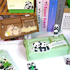 Portable multi layer large capacity canvas stationery pencil bag