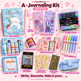 Premium A — Journaling Kit: labelled bundle contents. Colours and designs shown are examples.