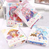 Complete Brave Girl kawaii magnetic buckle notebook collection featuring multiple anime cover designs in pastel colors