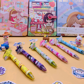 Set of colorful acrylic patch gel pens with cute cartoon toppers