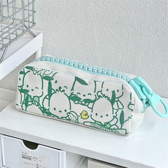 Cute cartoon canvas pencil case with oversized zipper and large capacity for school and office stationery