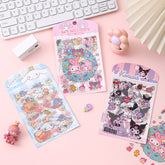 Three kawaii cartoon sticker sheets with pastel animal and dessert illustrations for journals, planners, and scrapbooks