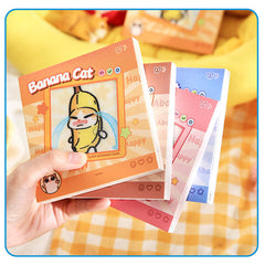 Meow Gate cartoon student notes held in hand with multiple cover styles