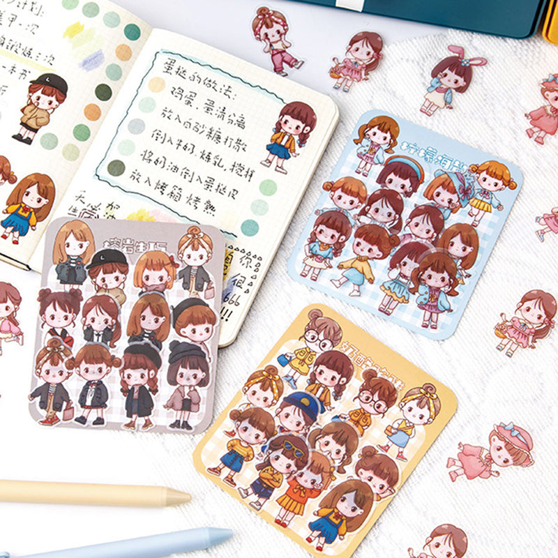 Kawaii Girl Characters Waterproof Die Cut Stickers - Pack of 40 Stickers,Stickers