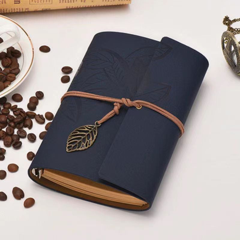 Vintage Retro PU Leather Leaf Cover Helm A6 Notebook Blue, Kawai Notebooks