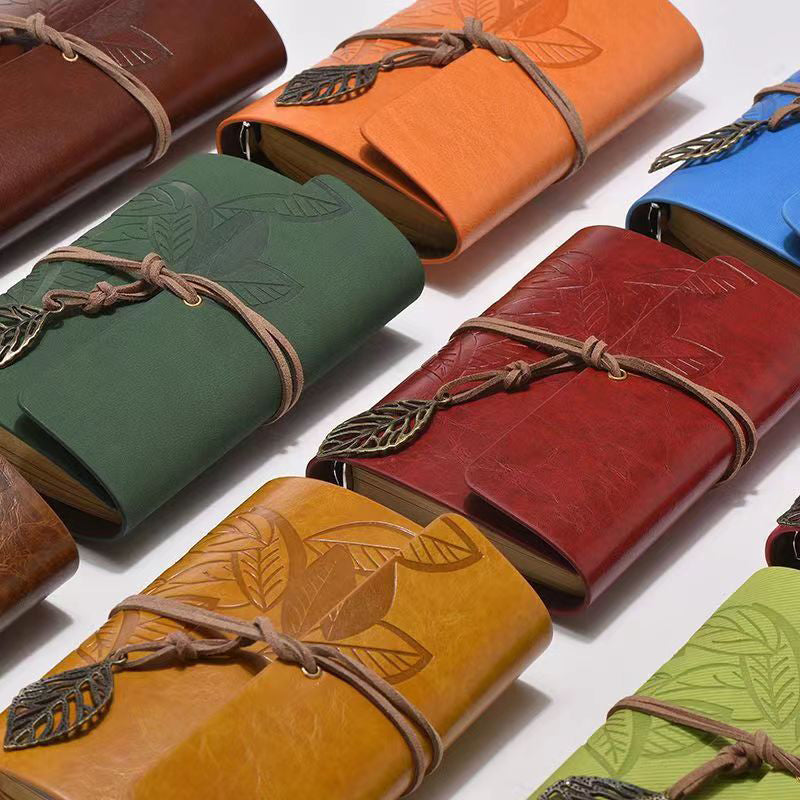 Vintage Retro PU Leather Leaf Cover Helm A6 Notebook, Kawai Notebooks