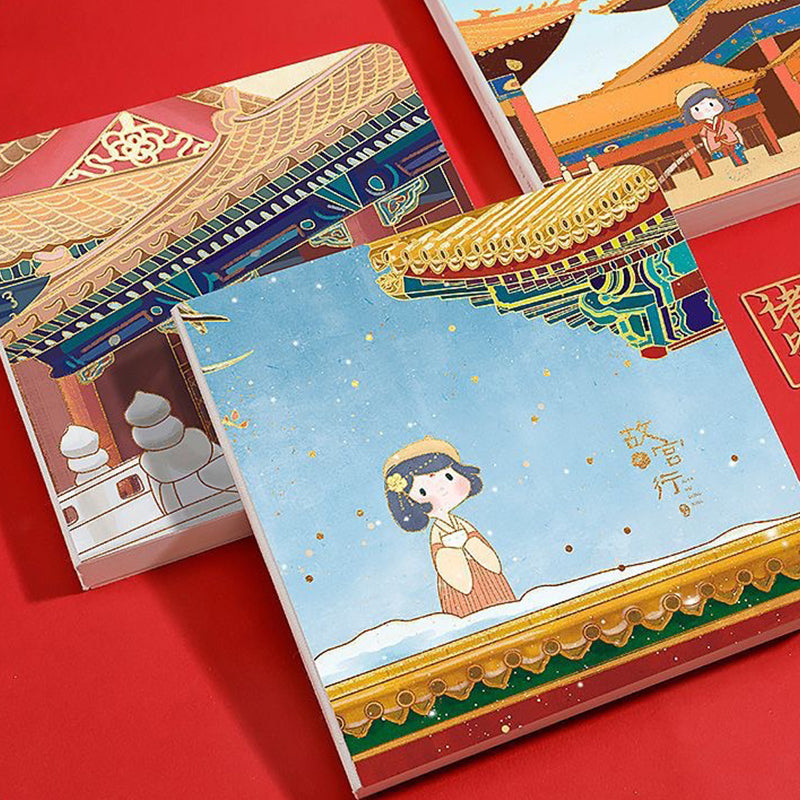 Blue Kawaii Chinese Theme Style Square Plain Notebook, Kawai Notebooks