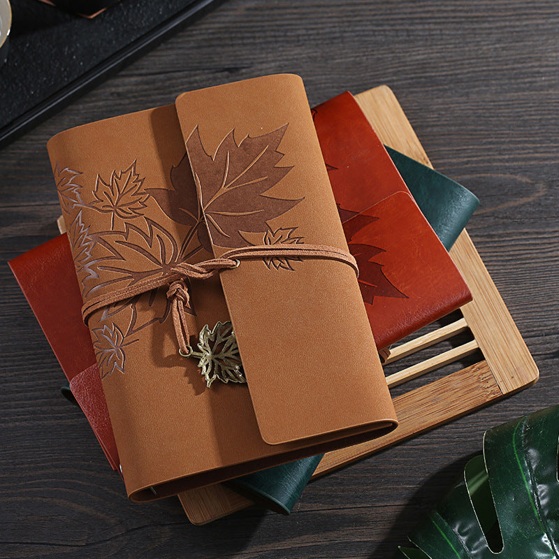 Kawaii Vintage Retro Maple Leaf PU Leather Notebook - A6, Kawai Notebooks