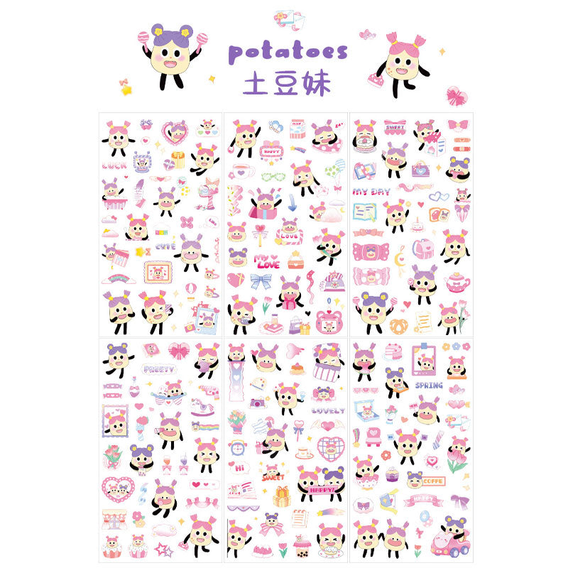 Kawaii Potato Stickers – Transparent PET Stickers for Journals