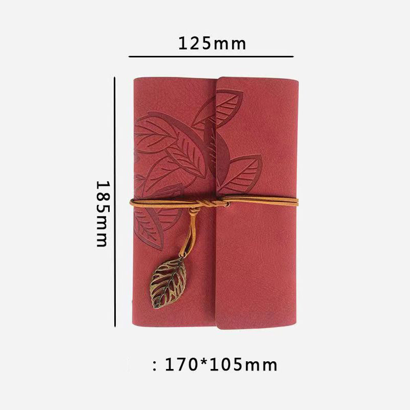 Vintage Retro PU Leather Leaf Cover Helm A6 Notebook Red, Kawai Notebooks
