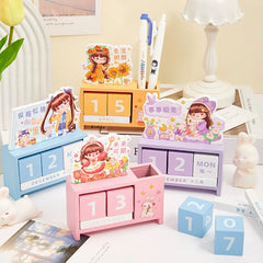 Little Pomelo Series Cartoon Wooden Perpetual Calendar 🍊🌈 | Cute Desktop Decor