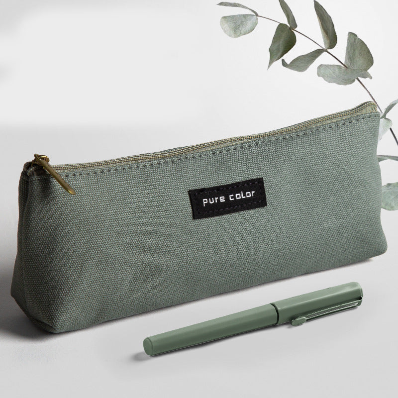 Canvas Square Shape Student Pencil Case Green, Geometry Box