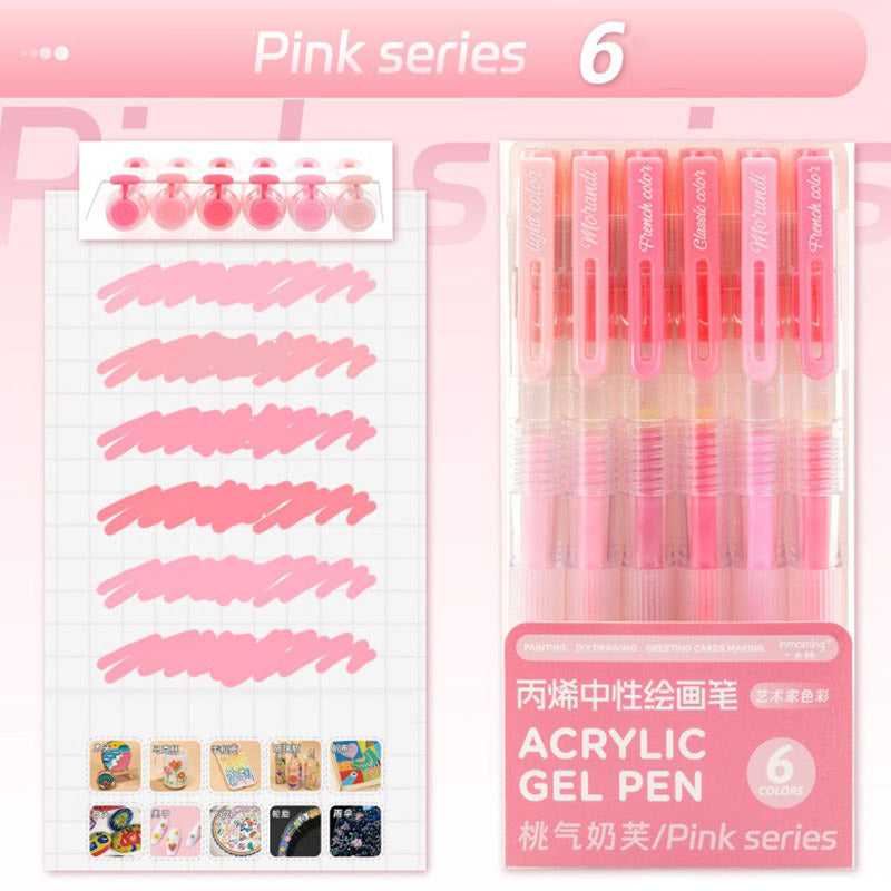 🌈 Acrylic Dreamy Gel Pen Set of 6– Kawaii Pastel Writing & Drawing Pens