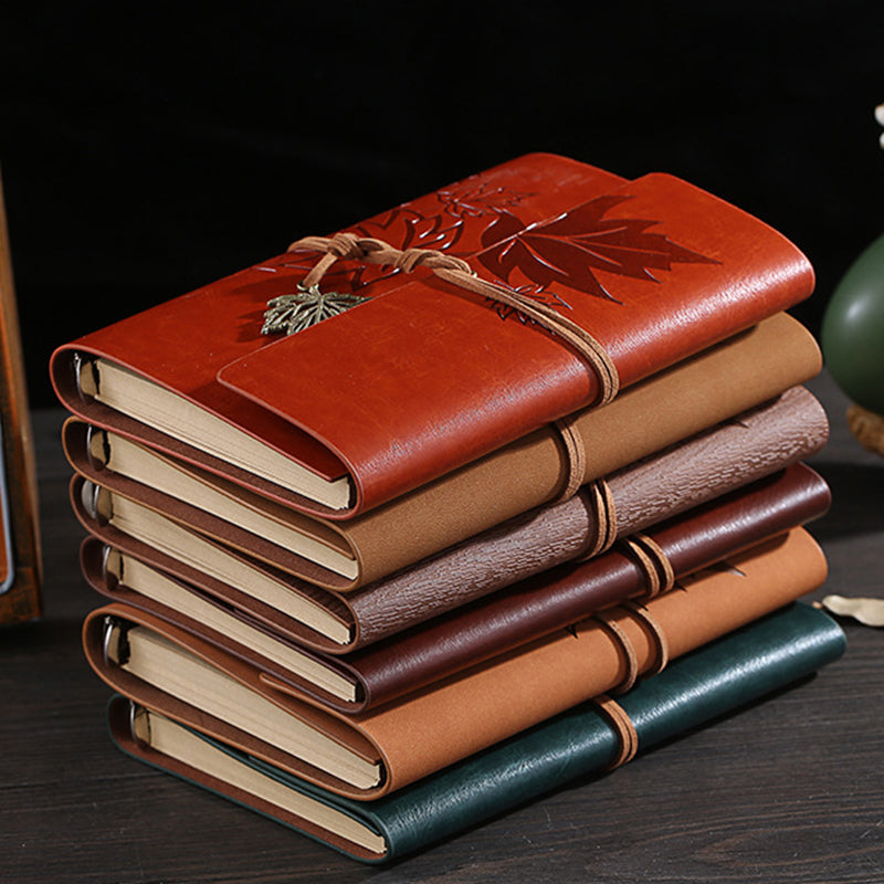 Kawaii Vintage Retro Maple Leaf PU Leather Notebook - A6, Kawai Notebooks