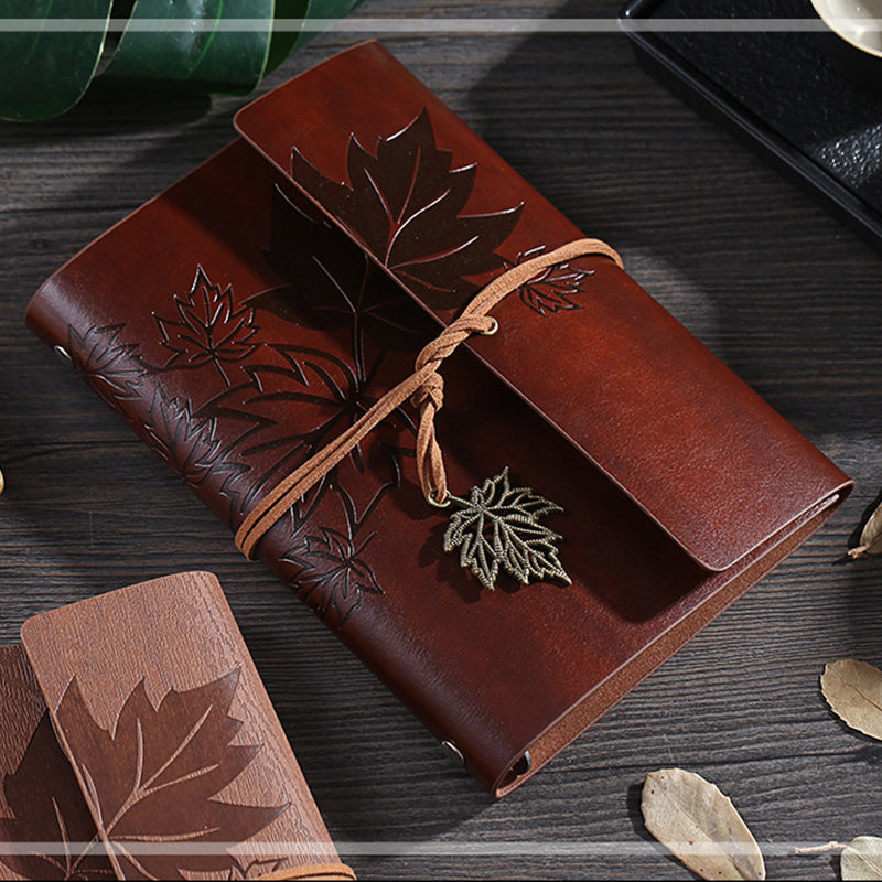 Kawaii Vintage Retro Maple Leaf PU Leather Notebook - A6, Kawai Notebooks