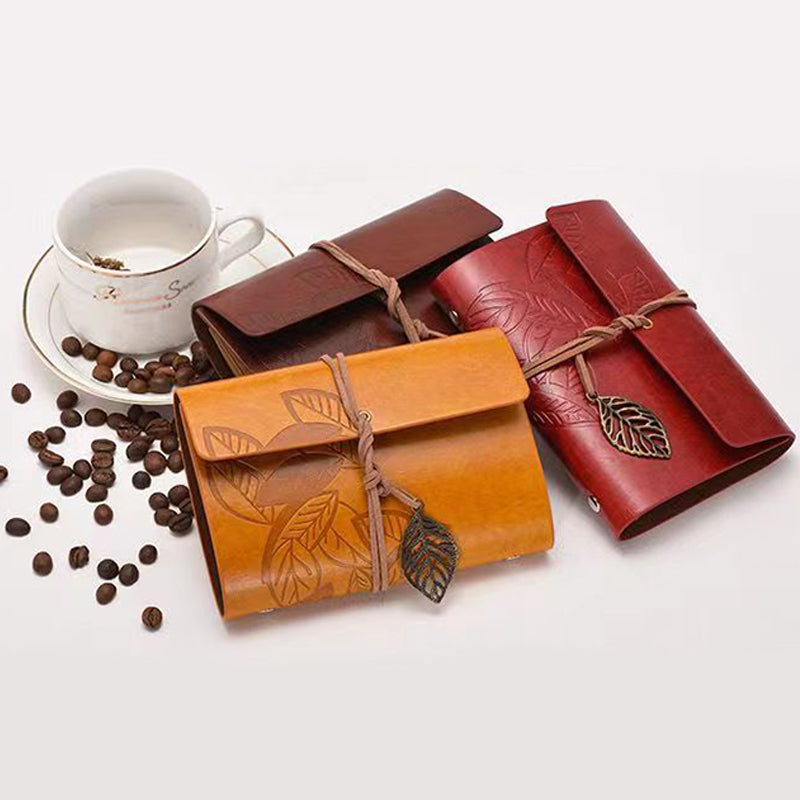 Vintage Retro PU Leather Leaf Cover Helm A6 Notebook, Kawai Notebooks