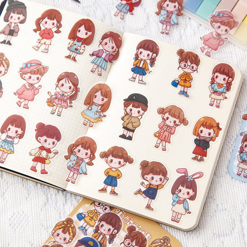 Kawaii Girl Characters Waterproof Die Cut Stickers - Pack of 40 Stickers,Stickers