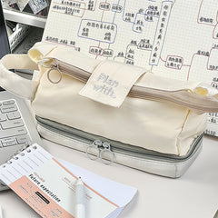 Japanese Minimalist Double-Layer Pencil Case – Large-Capacity Student Stationery Bag