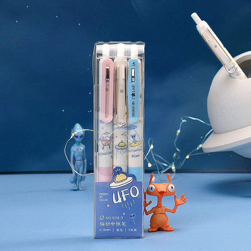 🌌 UFO Cute Space Gel Pens – 3-Piece Kawaii Alien Edition