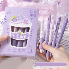 🌈 Minimalist Soft-Grip Press Gel Pen Set (5-Piece Box) | Kawaii Version