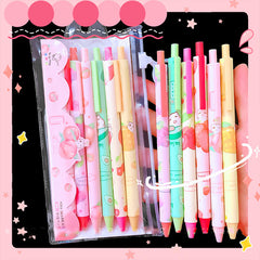 🍓 Energetic Fruit Click-Type Gel Pen — 6-Pack Kawaii Juicy Cuties
