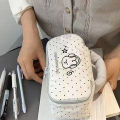🎀 Polka Dot Bunny & Puppy Pencil Case – Cute Large-Capacity Handheld Stationery Bag