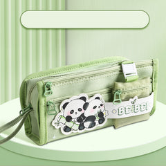 Portable Multi Layer Large Capacity Canvas Stationery Pencil Bag Green, Geometry Box