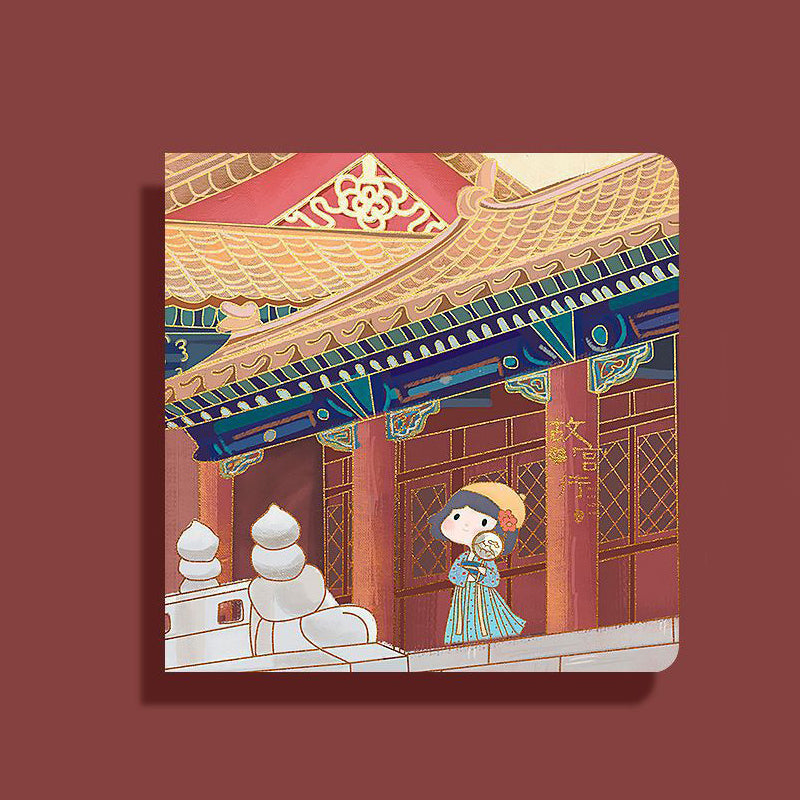 Red Kawaii Chinese Theme Style Square Plain Notebook, Kawai Notebooks