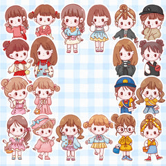 Kawaii Girl Characters Waterproof Die Cut Stickers - Pack of 40 Stickers,Stickers