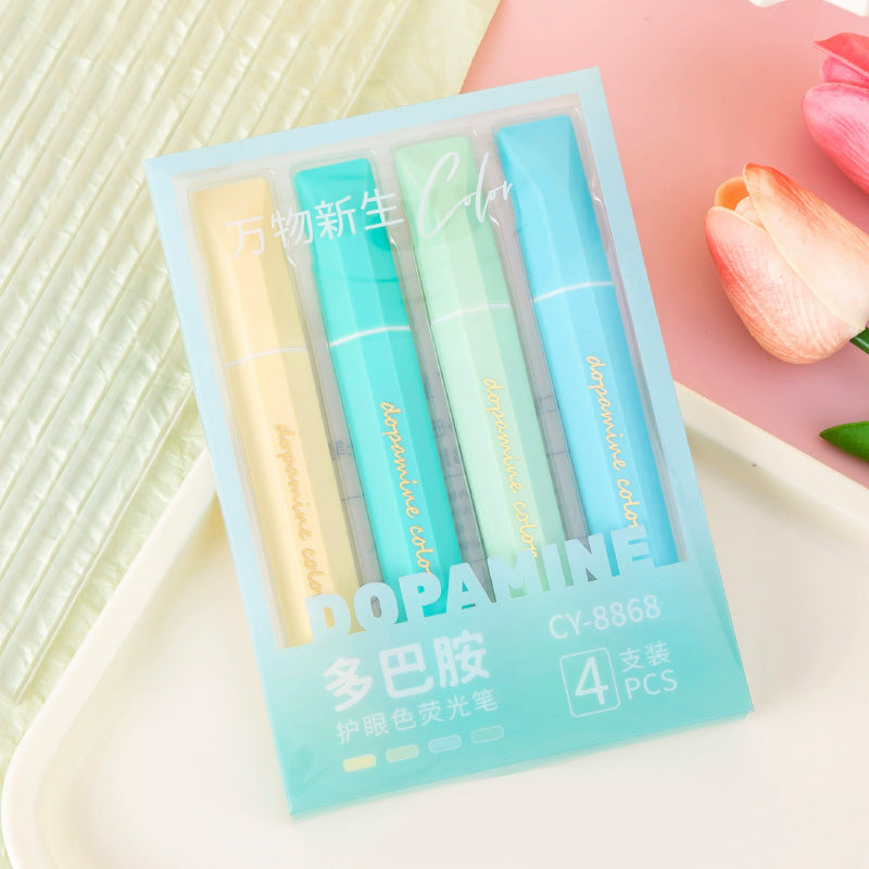 💜 Dopamine Pastel Highlighter Set – 4-Color Morandi Kawaii Marker Pack