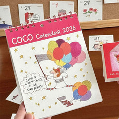 COCO 2026 Kawaii Desk Calendar ✨ Cute Illustration Stand Calendar 📅💖