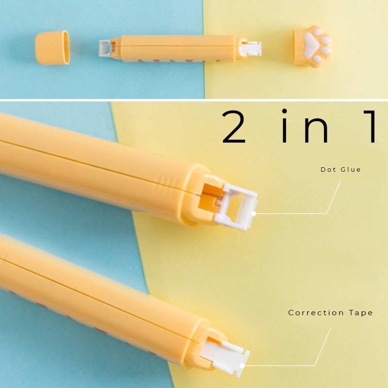 2-in-1 dispenser showing separate dot glue and correction tape functions