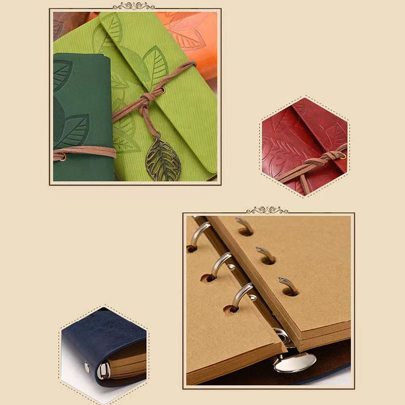 Vintage Retro PU Leather Leaf Cover Helm A6 Notebook, Kawai Notebooks