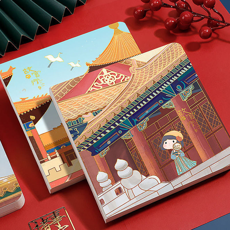 Red Kawaii Chinese Theme Style Square Plain Notebook, Kawai Notebooks