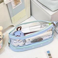 🌟 Blue Star Double Compartment Net Pencil Case